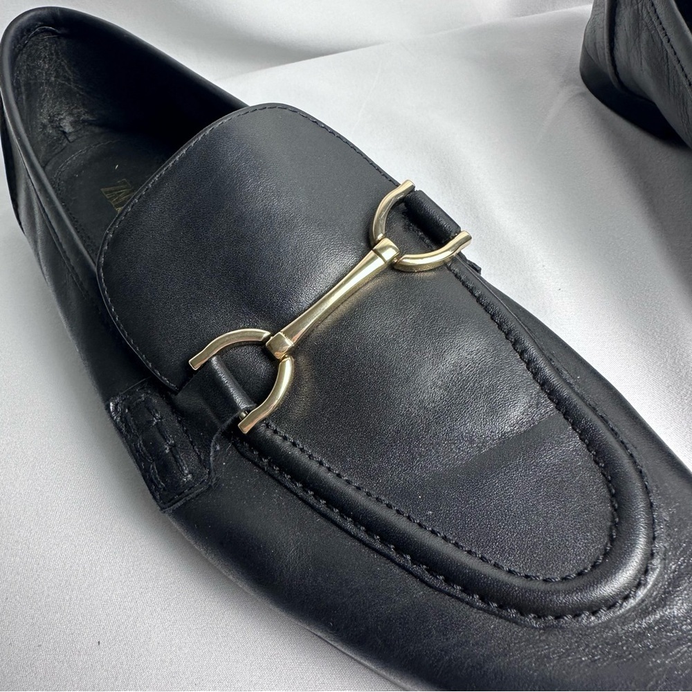 Zara Women’s Black Leather Loafers size 10/40 - Picture 14 of 16